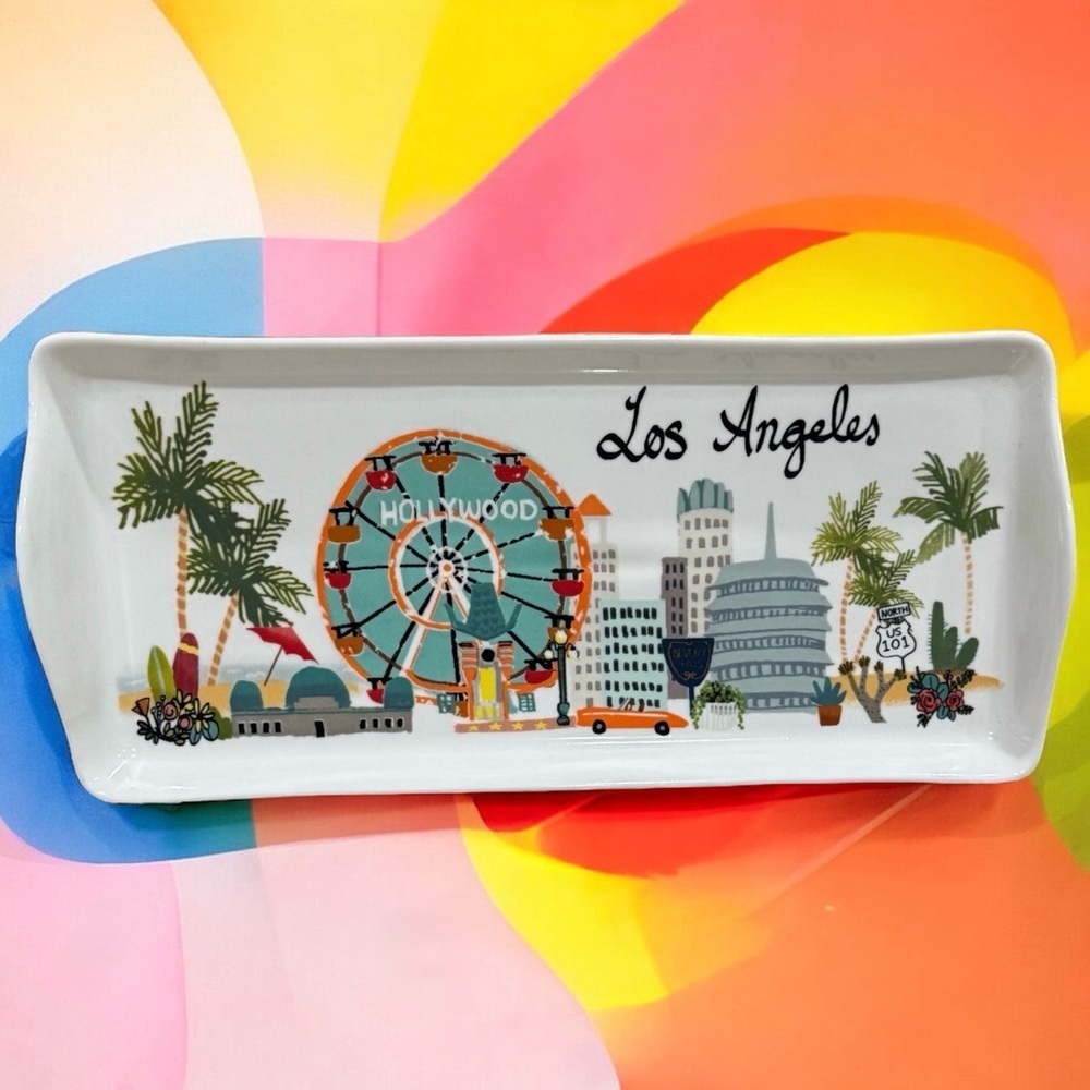 Los Angeles Fine Porcelain Souvenir Trinket‎ Jewelry Tray 13"x6"